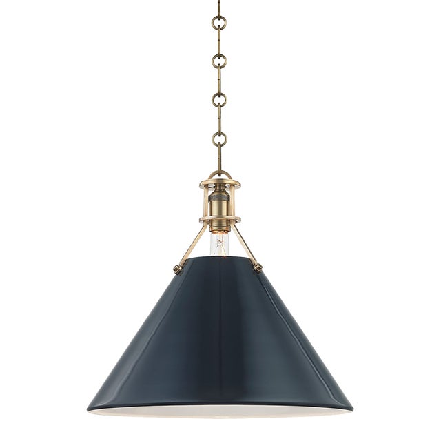 Hudson Valley Lighting Mark D. Sikes Painted No.2 1-Light Large Pendant, Aged Brass/Darkest Blue For Sale