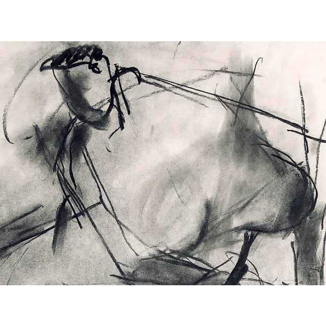 Contemporary Dynamic Nude Seated Woman / Charcoal on Archival White Paper / Cubist For Sale - Image 3 of 4