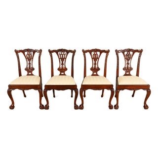 Baker Furniture Style Chippendale Carved Mahogany Dining Chairs, Set of Four For Sale