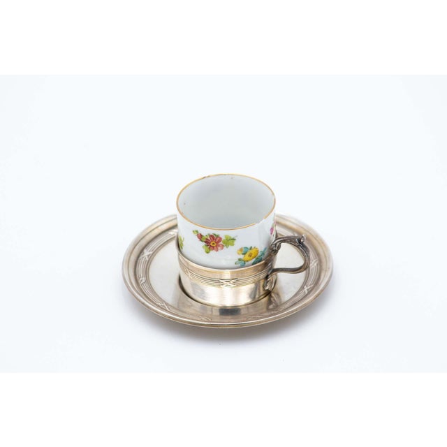 Porcelain Teacup with Silver Saucer, Set of 2 For Sale - Image 4 of 4