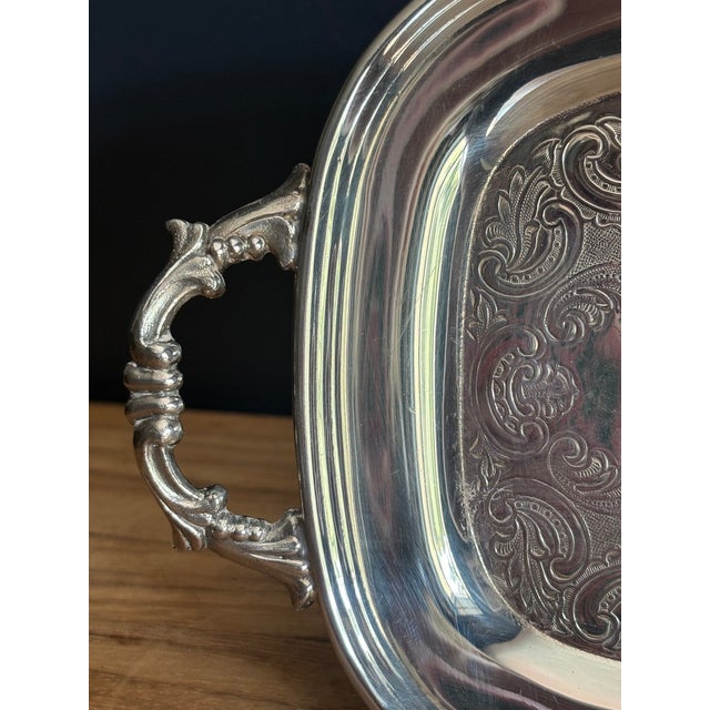 Rococo Vintage Coronet Silverplate Serving Tray With Handles For Sale - Image 3 of 5