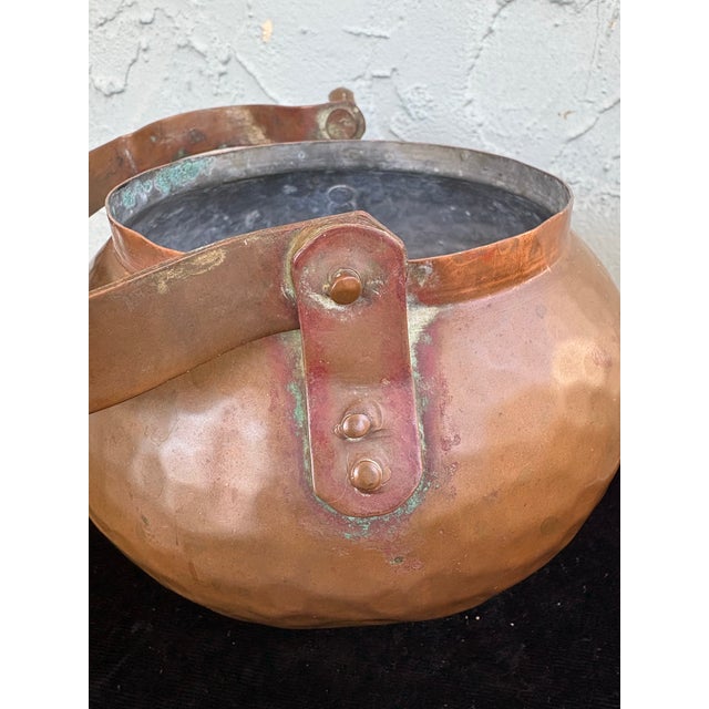 Copper Antique Hand-Hammered Copper Kettle With Bail Handle and Sculptural Spout For Sale - Image 8 of 9