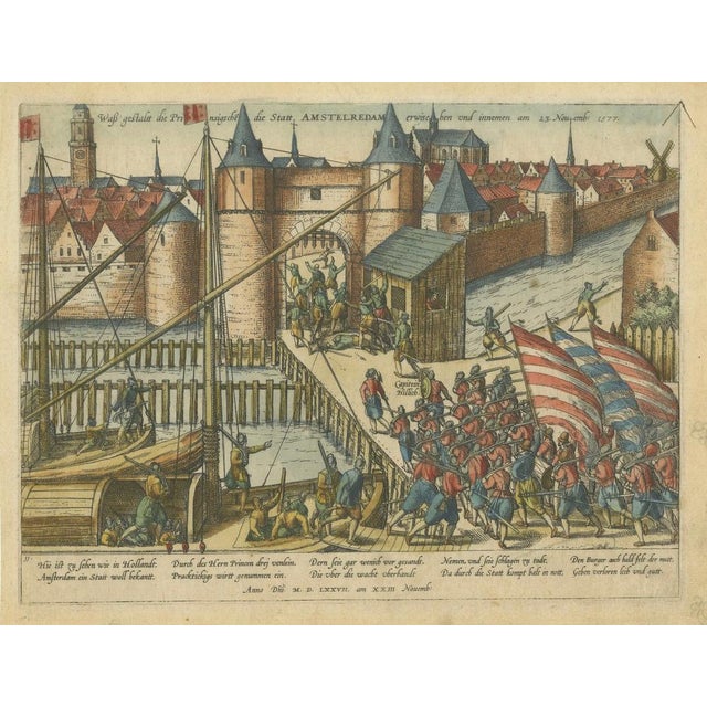 Frans Hogenberg, Attempt to Seize Amsterdam, Haarlemmerpoort Assault, Hogenberg, 1577, Print For Sale - Image 10 of 10