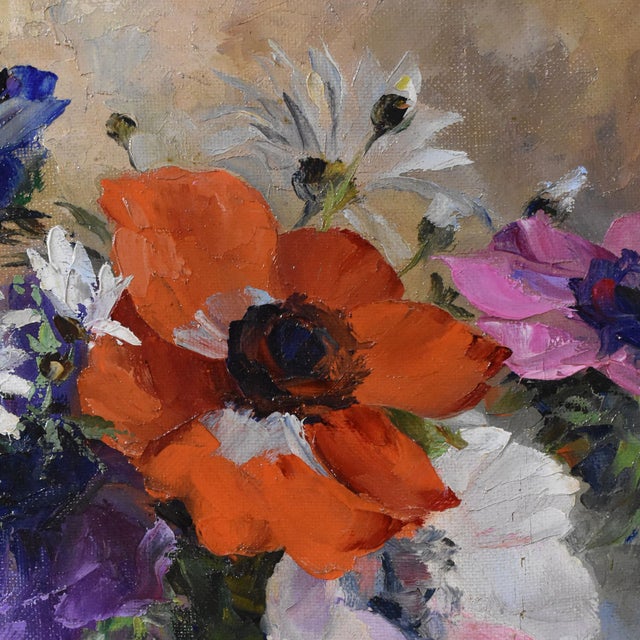 Georges Danset, Anemones and Daisies, Oil on Canvas, Early 20th Century, Framed For Sale - Image 6 of 10