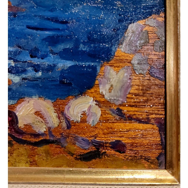 Drawing/Sketching Materials Arthur Bowen Davies- 1920s Maine Shoreline With Sailing Ship -Oil Painting For Sale - Image 7 of 10