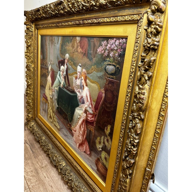 19th Century Oil Painting a Chess Problem Italian Genre Interior of Chess, Society and Strategy Signed by Carlo Ferranti For Sale - Image 5 of 12