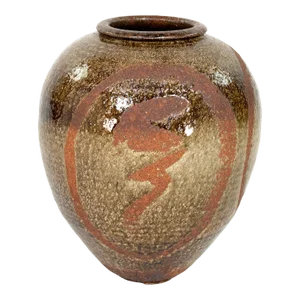 Ovoid Form Salt-Glazed Studio Pottery Vase, American 1960s