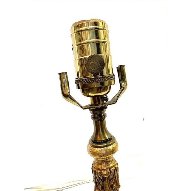 Vintage Hollywood Regency Style Gold Leaf Column Candlestick Lamps- A Pair For Sale - Image 12 of 18