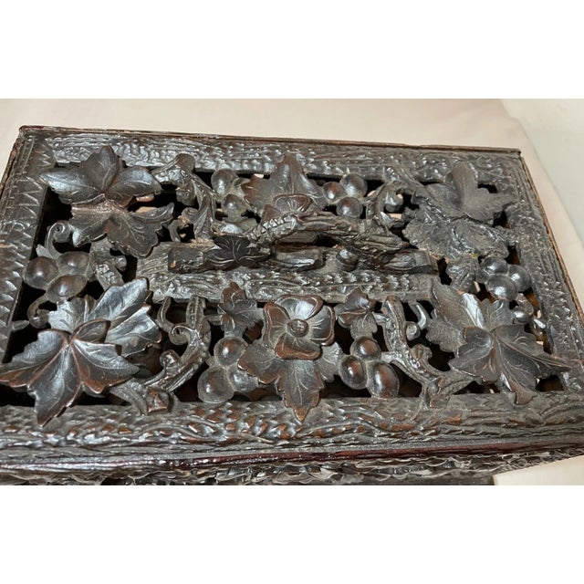 Antique Hand Carved German Black Forest Wood Reticulated Floral Dresser Box For Sale - Image 11 of 17