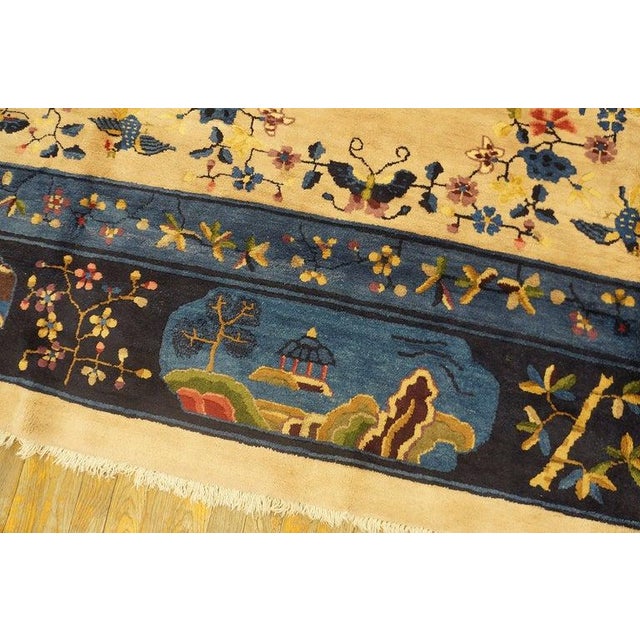 1920s 1920s Antique Beige Open Field Medallion Scene Pictoral Large Chinese Peking Rug For Sale - Image 5 of 10