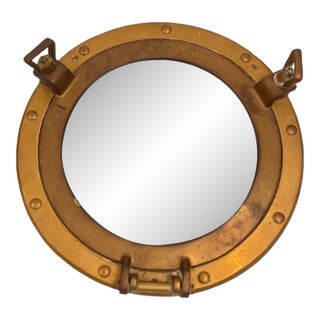 Vintage Nautical Brass Porthole Mirror For Sale