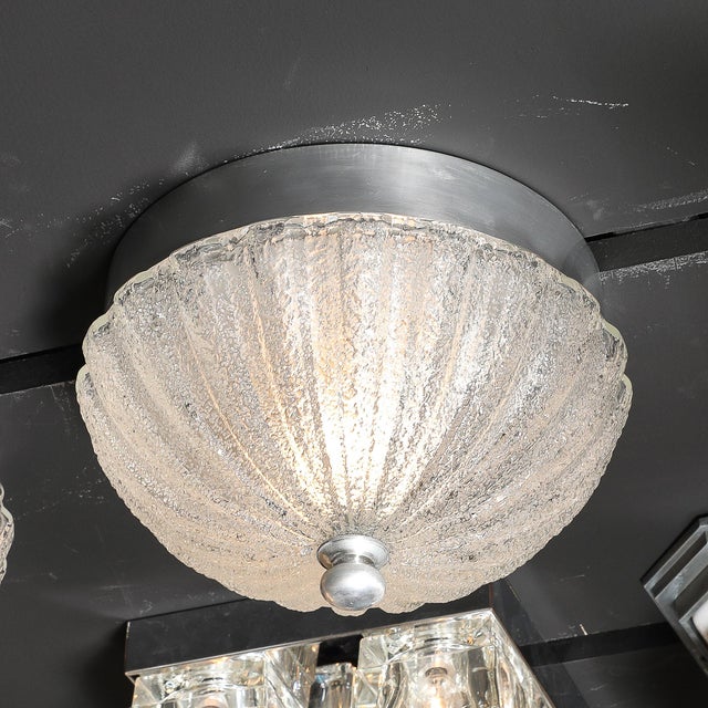 1960s Pair of Mid Century Mottled & Fluted Murano Glass Flush Mount Chandeliers For Sale - Image 5 of 18