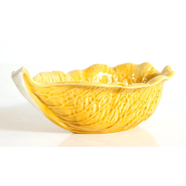 Rustic European Vintage Trompe l'Oeil Yellow Cabbage Leaf Bowl by Secla of Portugal For Sale - Image 3 of 7
