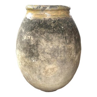 Large 19th Century French Terracotta Biot Jar With Yellow Glazed Rim For Sale
