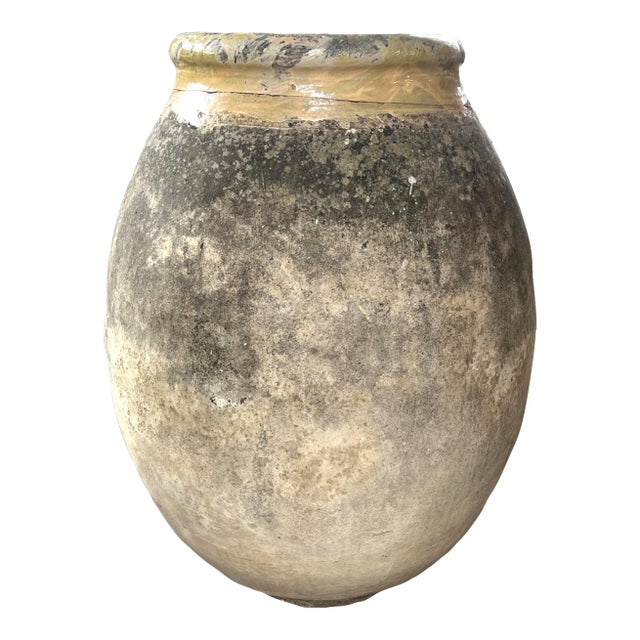 Large 19th Century French Terracotta Biot Jar With Yellow Glazed Rim For Sale
