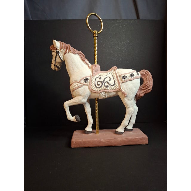 Metal Vintage 1983 Austin Sculpture Carousel Horse Durastone Statue Brass Pole Ring Base 15" For Sale - Image 7 of 14