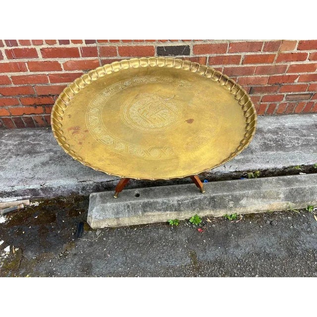 Mid 20th Century Vintage Solid Brass Tray Teak Base Table. For Sale In Washington DC - Image 6 of 10