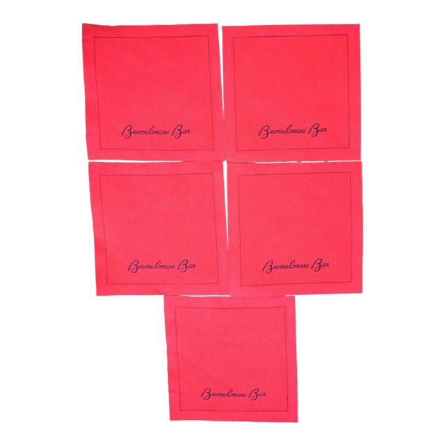 Set X 5 Bemelmans Bar Red Linen Cocktail Napkins (New) For Sale