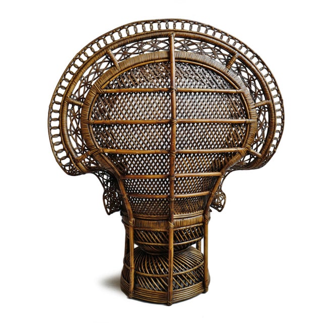 Early 21st Century Vintage Grand Tea Stain Wicker Boho Peacock Chair For Sale - Image 5 of 7