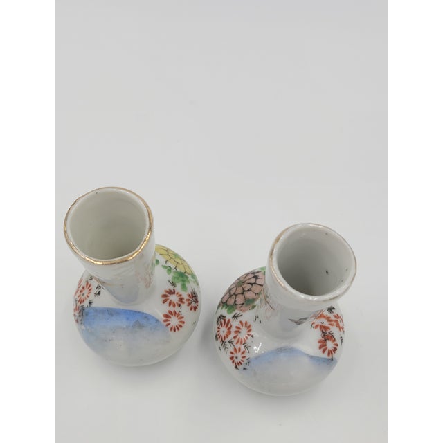 Mid 20th Century Mid 20th Century Miniature Japanese Hand-Painted Bird & Floral Bud Vases - Pair For Sale - Image 5 of 12