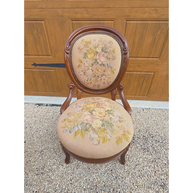 Brown Antique Victorian Needlework Parlor Chair For Sale - Image 8 of 18
