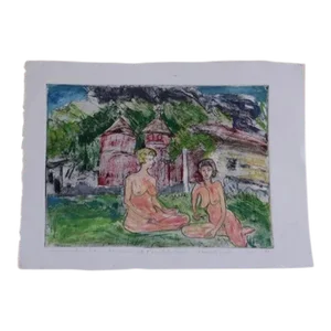 1989 James D. Curtis Etching of Women Lounging