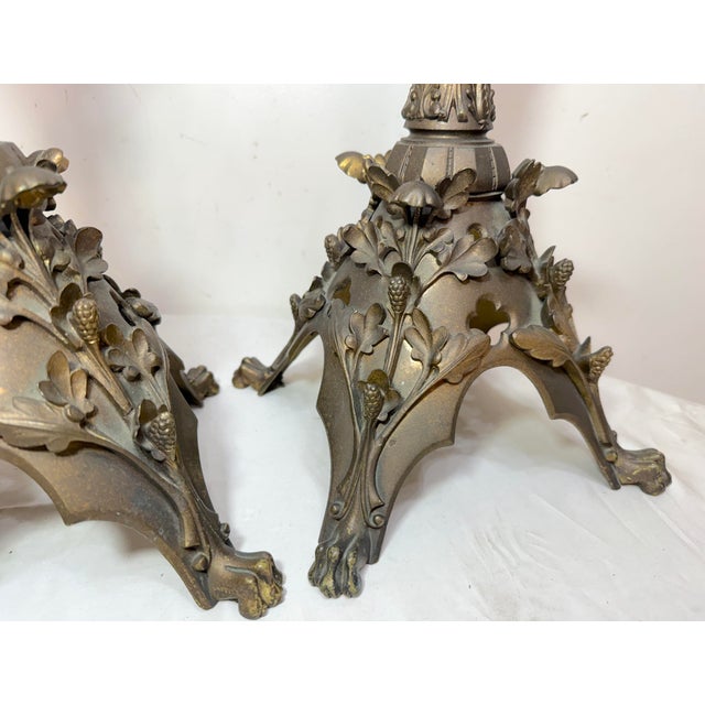 19th Century Antique 1800's Ornate Bronze Religious Candle Holder Electric Table Lamps - a Pair For Sale - Image 5 of 14