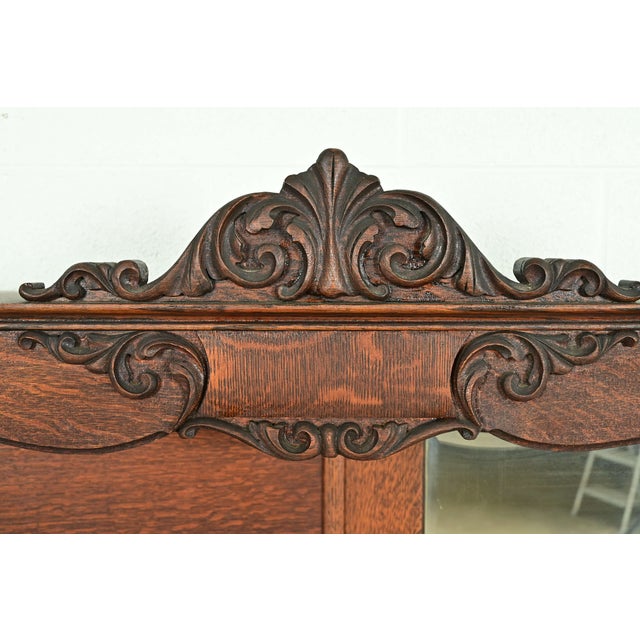 Brown Early Baker Furniture Antique Victorian Carved Tiger Oak Side-by-Side Bookcase With Drop Front Secretary Desk, Circa 1900 For Sale - Image 8 of 17
