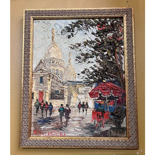 Mid-Century Modern Vintage Mid-Century Parisian Street Scene Impasto Oil Painting - Sacré-Cœur, Montmartre For Sale - Image 3 of 11
