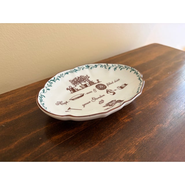 French Country Vintage Mottahedeh Portugal Porcelain Garden Rebus Catchall Dish For Sale - Image 3 of 10