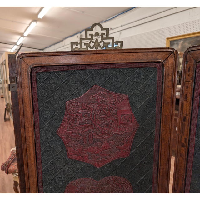 Chinese A Fine Antique Chinese Lacquer and Hardwood Folding Screen For Sale - Image 3 of 10