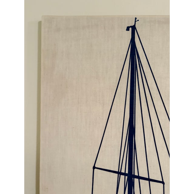 Nautical Vintage Marüshka Navy Blue Sailboats Nautical Screen Print on Canvas For Sale - Image 3 of 9