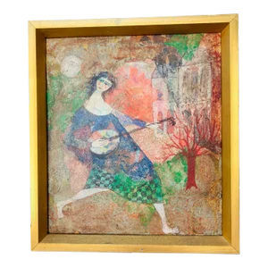 Mid 20th Century Original Luciano Spazzali Painting "Figura Con Strumento"