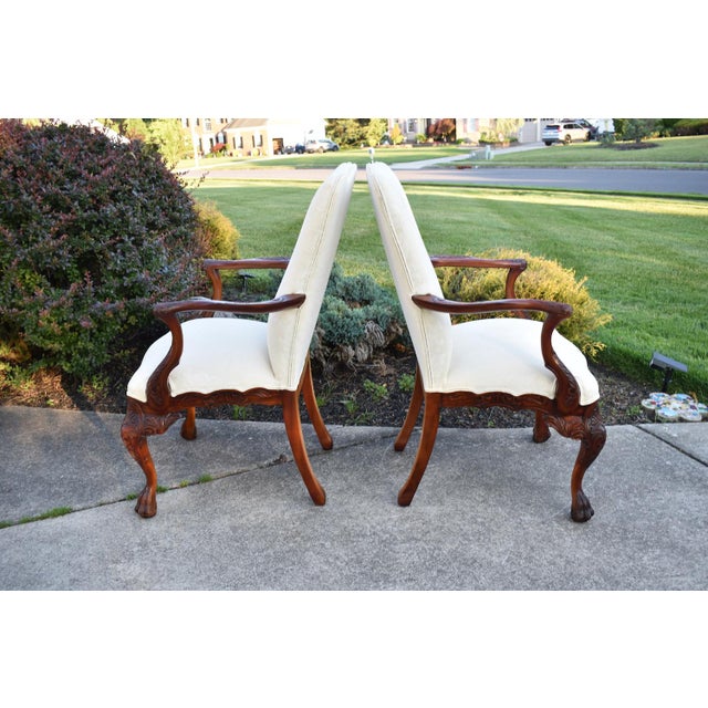 Vtg. Pair of Carved Mahogany Federal Style Arm Chairs With Claw Feet For Sale - Image 17 of 18