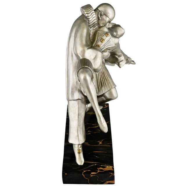 Metal Thomas Cartier, Art Deco Sculpture of Cubist Dancers Pierrot and Colombine, 1930s, Bronze on Marble Base For Sale - Image 7 of 11