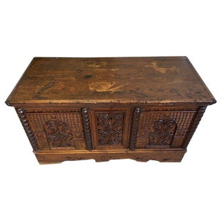 Baroque Chest in Carved Natural Wood For Sale