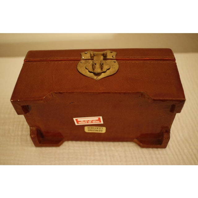 Leather Chinese Box With Brass Hardware and Black Silk Lining For Sale - Image 11 of 12