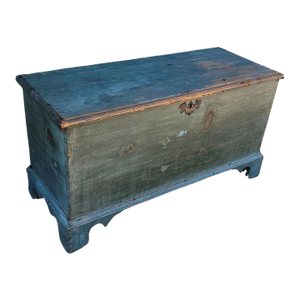 19th Century Original Blue Painted Blanket Chest