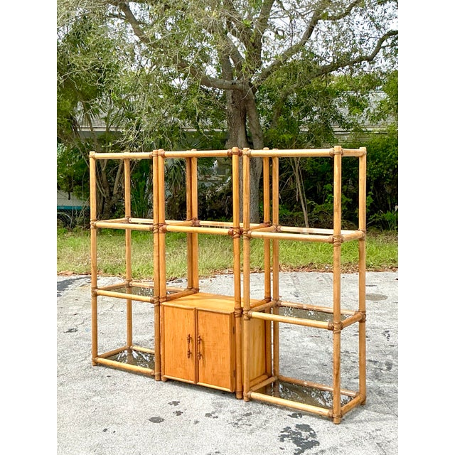 Late 20th Century Vintage Coastal Rattan Etagere - Set of 3 For Sale - Image 5 of 11