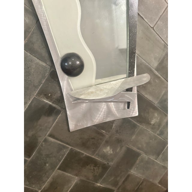 Memphis Group Postmodern Memphis Style Aluminum Mirror With Shelf For Sale - Image 4 of 5