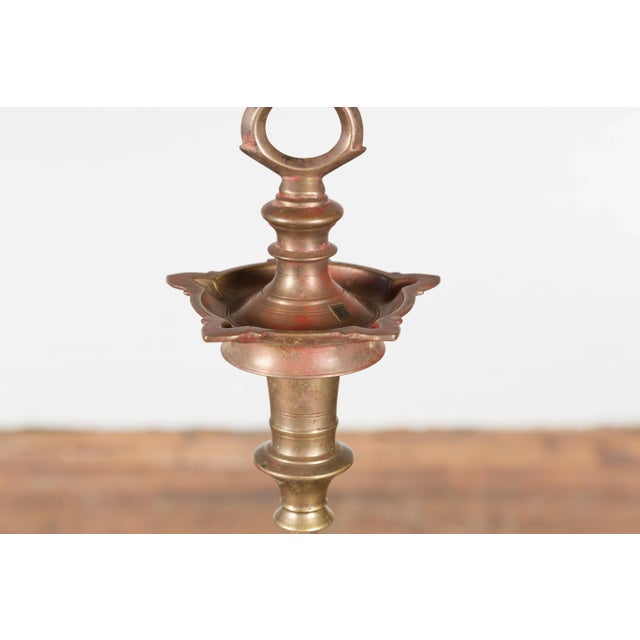 Brass Vintage Indian Brass Pricket with Scrolling Motif and Circular Base For Sale - Image 8 of 12