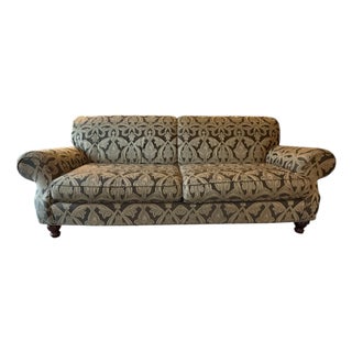 English Roll Arm Damask Sofa For Sale