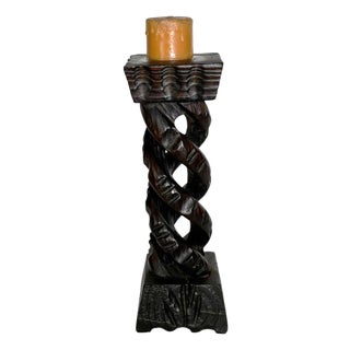 Rustic Wooden Candlestick, France, 1970s For Sale