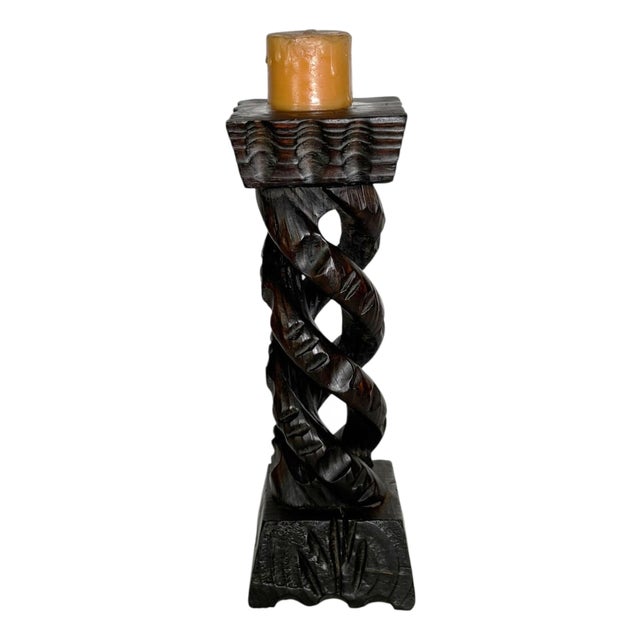 Rustic Wooden Candlestick, France, 1970s For Sale