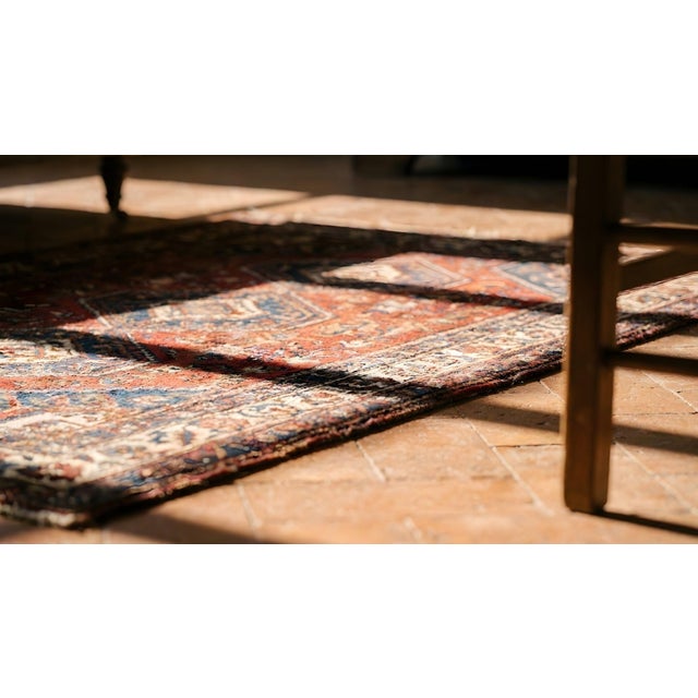 Wine Cute Wine Red Background and Ivory Border Tribal Geometric Design Antique Persian Soumak Rug For Sale - Image 8 of 9