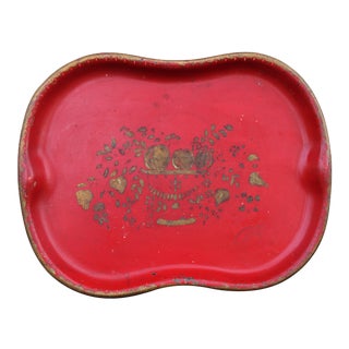 Hand Painted Red & Gilt Tole Tray For Sale