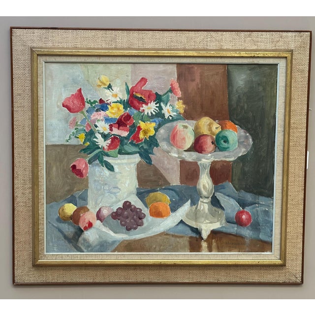 1960s Ellis Wallin, Flowers and Fruit, 1968, Oil on Canvas, Framed For Sale - Image 5 of 16