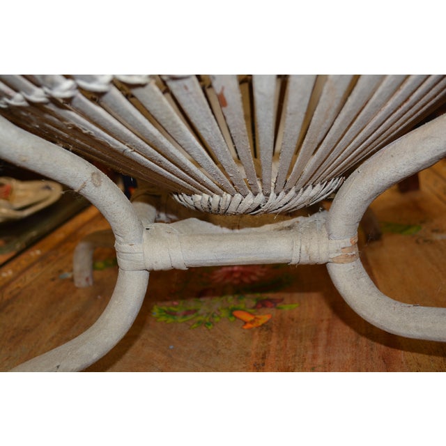Franco Albini Style Weathered Gray Fish Basket Wicker Rattan Bamboo Glass Top Table For Sale - Image 14 of 18