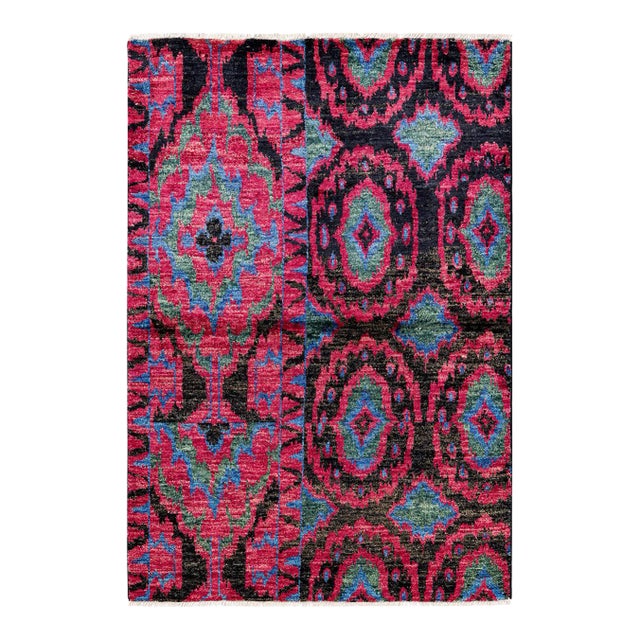 Modern Hand Knotted Area Rug, Purple - 4' 1" x 5' 9" For Sale