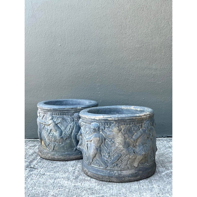 Late 20th Century Vintage Cast Concrete Putti Cherub Planters For Sale - Image 5 of 12